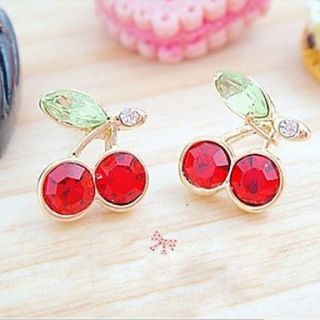 Korean Style Alloy With Rhinestone Cherry Stud Earrings