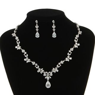 Attractive Copper Platinum Plated With Cubic Zirconia Necklace Earrings Jewelry Set