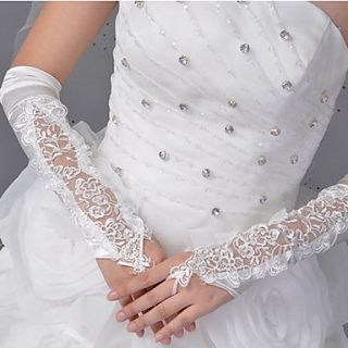Nice Strech Satin Fingerless Elbow Length Wedding Glove With Appliques