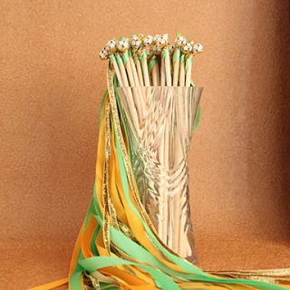 GreenYellowGold Wedding Ribbon Wand  (Set of 10)
