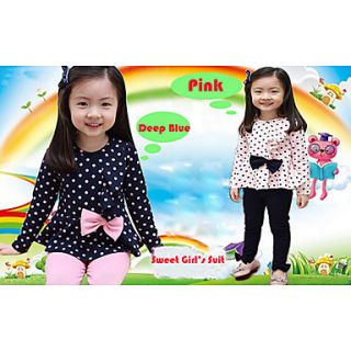 Girls Clothing Sets Outfits Bowknot Long Sleeve Dot Suit