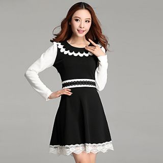 Womens Stylish Splicing Contrast Color Lace Dress