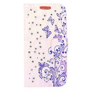 Rhinestone Spot Purple Wisteria Painting Pattern PU Leather Pouches with Soft Back Cover for Samsung Galaxy S4 Mini I9190
