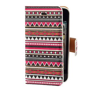 Aztec Colorful Stripe Pattern PU Full Body Case with Card Slot and Stand for iPhone 4/4S