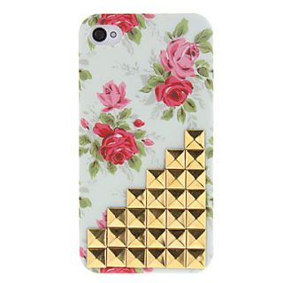 Golden Square Rivets Covered Up Stairs and Rose Pattern Hard Case with Glue for iPhone 4/4S