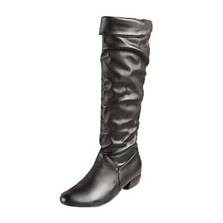 Faux Leather Chunky Heels Slouch Knee High Boots(More Colors)