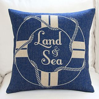 18 20 Nautical Life Buoy Sign Blue Cotton/Linen Decorative Pillow Cover