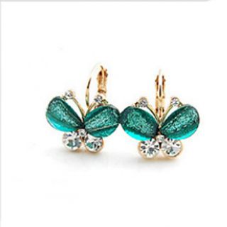 MISS U Womens Green Crystal Butterfly Earrings