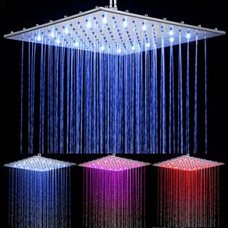Chrome Finish Rectangular Temperature controlled 3 Colors LED Shower Head