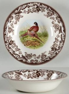 Spode Woodland Coupe Cereal Bowl, Fine China Dinnerware   Brown Floral Border An
