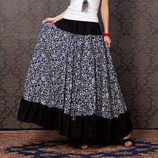 Cotton linen skirt retro atmosphere surrounded large Hem white floral stitching woman with long skirts