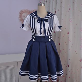 Long Sleeve Knee length White Cotton Sailor Lolita Suit