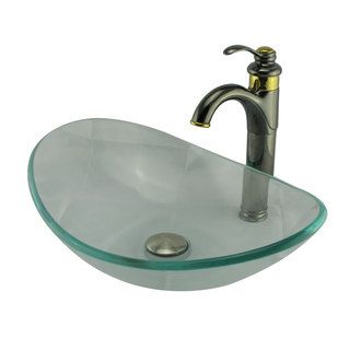 Elite Clear Tempered Glass Vessel Sink (Clear tempered glass sink with unique shapeInterior/Exterior Both Dimensions 21 inches x 14 inches and 6 inches high x 0.5 inches thickFaucet not included Type Vessel sink Material High grade tempered glassInclu