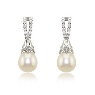 SHELYSE Elegant 925 Sterling Silver Fresh water Pearl Pave Zircon Dangle Earrings