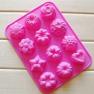 Twelve Holes Flower Shape Muffin Baking Tray, Silicone (Color Randoms)