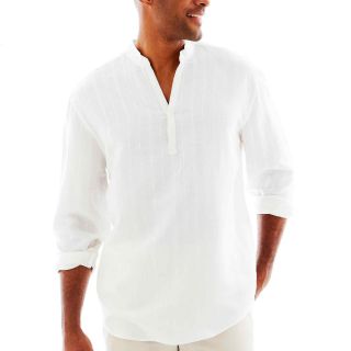 The Havanera Co. Long Sleeve Popover Shirt, White, Mens