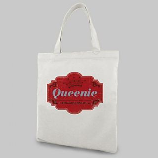 Personalized Creamy Canvas Vertical Flat Tote Bag with Retro Palace Logo Name (More Colors)
