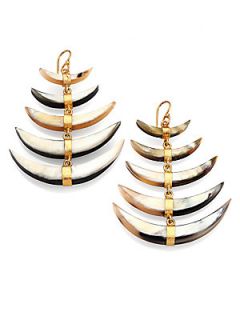 Megan Odabash Horn Five Tier Crescent Chandelier Earrings   Ivory