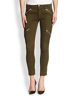 7 For All Mankind Skinny Ankle Moto Jeans   Olive Sateen
