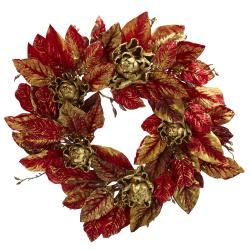 Burgundy And Gold 24 inch Artichoke Wreath