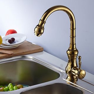 Retro Polished Brass Finish One Hole Single Handle Deck Mounted Kitchen Faucet