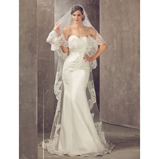 One tier Cathedral Wedding Veil With Lace Applique Edge(More Colors)