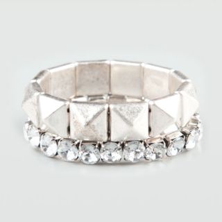 2 Piece Pyramid & Rhinestone Bracelets Silver One Size For Women 20812