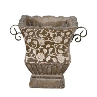 Large Brown Square Ceramic And Iron Floral Pot Decorative Accessory