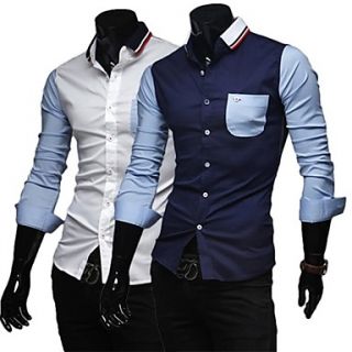 Mens Casual Contrast Color Long Sleeved Shirt