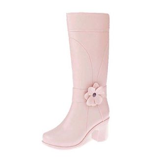 Rubber Womens Chunky Heel Rain Boot Knee High Boots(More Colors)