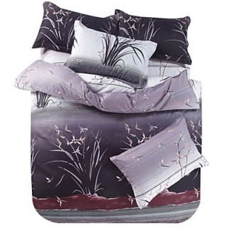 Duvet Cover Set,4 Piece Printed Grey Weeds Full Size