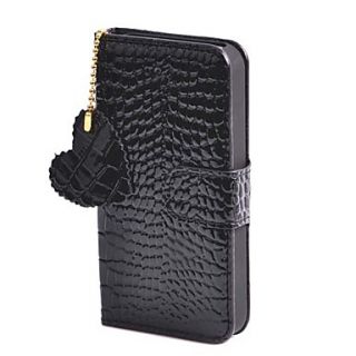 Joyland Heart Pendant Black Crocodile Grain PU Leather Full Body Case for iPhone 4/4S