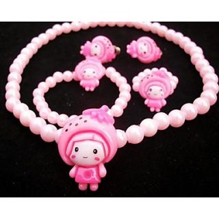 Girls Cartoon Jewelry Set(NecklaceBraceletEarringsRings)(Random Color)