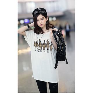Uplook Womens Casual Round Neck White Special Pattern Loose Fit Batwing Sleeve T Shirt 559#