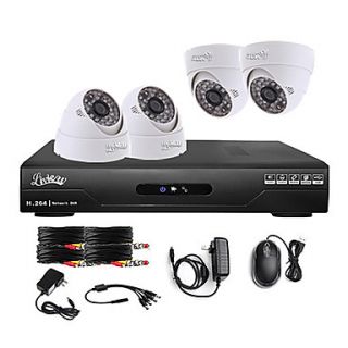 Liview 4 Channel CCTV DVR Motion Detection Home Security System 600TVL Indoor Night Vision Cameras
