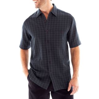 Haggar Microfiber Short Sleeve Shirt, Coal, Mens