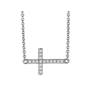 1/10 CT. T.W. Diamond Sterling Silver Mini Sideways Cross Pendant, Womens