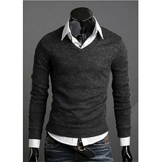 Langdeng Casual Vintage Cotton Slim Knitted V Neck Shirt(Dark Gray)