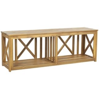 Safavieh Outdoor Branco Teak Bench (TeakMaterials Acacia WoodFinish WickerWeather resistantUV protectionSeat dimensions 22.4 inches wide x 19.7 inches deepSeat height 18 inchesArm chair Dimensions 18.1 inches high x 51.1 inches wide x 13.8 inches dee