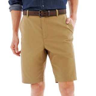 CLAIBORNE Flat Front Canvas Shorts, Military Khaki, Mens