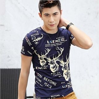 Mens Round Neck Slim Casual Deer Printing Short Sleeve T shirt(Except Acc)