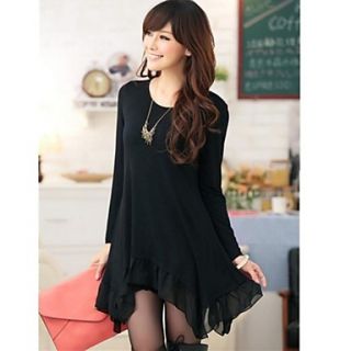 Womens Knitted Splicing Ruffle Loose Dress