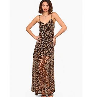 Womens Leopard Strap Backless Chiffon Maxi Dress