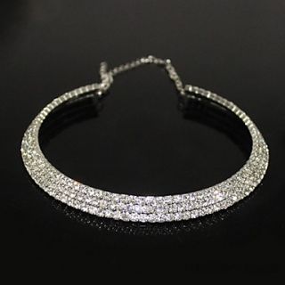 Silver Plated Alloy Three row Zircon Pattern Necklace