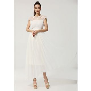Color Party Womens Lace Slim Fit Long Dress (White)
