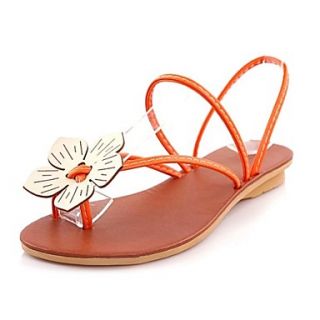Faux Leather Womens Flat Heel Toe Ring Sandals With Flower Shoes(More Colors)