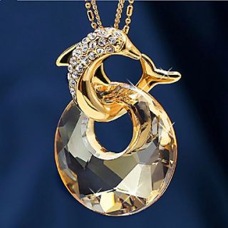 Xiaoguo Womens Austrian Crystal Cute Dolphin Sweater Chain Necklace(Screen Color)