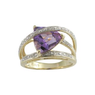 14K Gold Over Sterling Silver Amethyst & Diamond Accent Ring, Womens