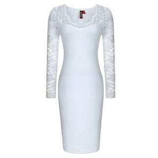 MS White Sexy Lace Long Sleeve Dress