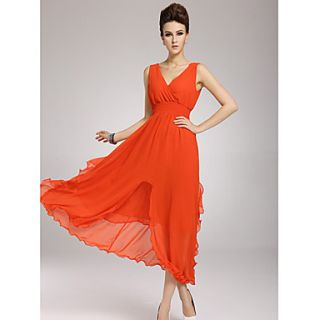 Color Party Womens Fashion V Neck Long Dress (Red)